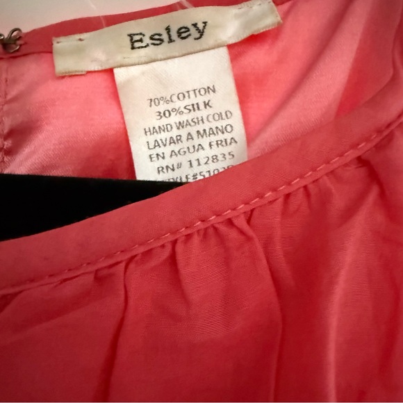 Esley Coral Pink Silk Blend Chiffon Dress Size XS/S Sleeveless Floral Waist - Picture 6 of 6